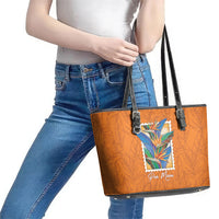 Aloha Hawaii Pua Manu Leather Tote Bag Hawaiian Bird of Paradise Flowers Stylized Stamp