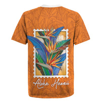 Aloha Hawaii Pua Manu Rugby Jersey Hawaiian Bird of Paradise Flowers Stylized Stamp LT14 - Polynesian Pride
