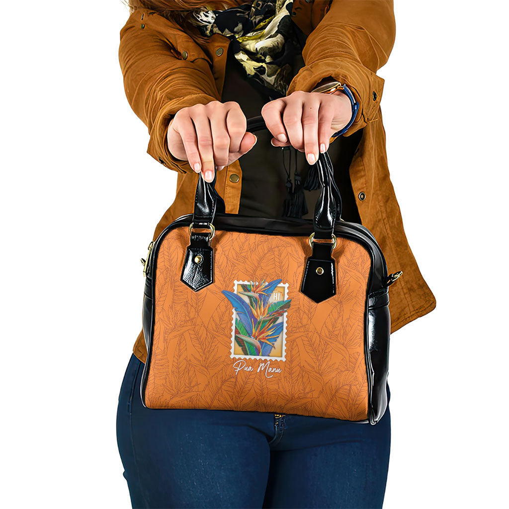 Aloha Hawaii Pua Manu Shoulder Handbag Hawaiian Bird of Paradise Flowers Stylized Stamp LT14 One Size Orange - Polynesian Pride