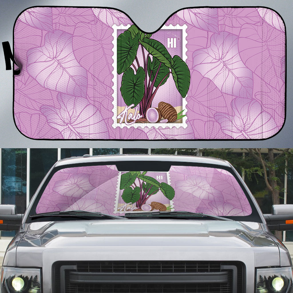 Aloha Hawaii Kalo Auto Sun Shade Hawaiian Taro Leaves Stylized Stamp LT14 Purple - Polynesian Pride
