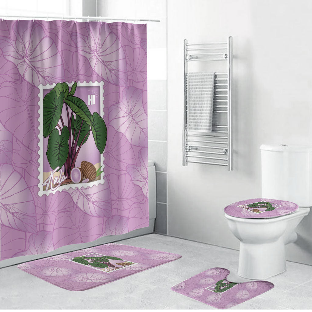 Aloha Hawaii Kalo Bathroom Set Hawaiian Taro Leaves Stylized Stamp LT14 Bathroom Set (4 pcs) Purple - Polynesian Pride