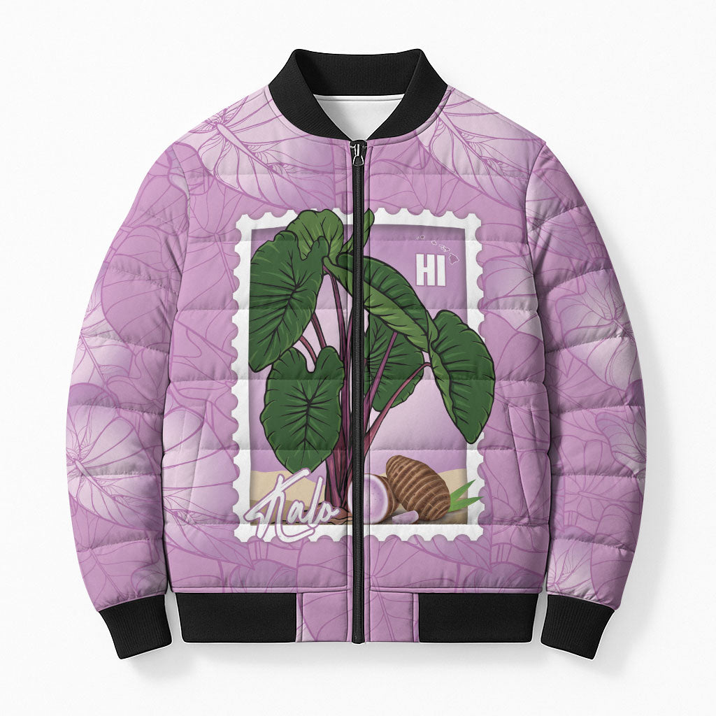 Aloha Hawaii Kalo Bomber Puffer Jacket Hawaiian Taro Leaves Stylized Stamp LT14 Unisex Purple - Polynesian Pride