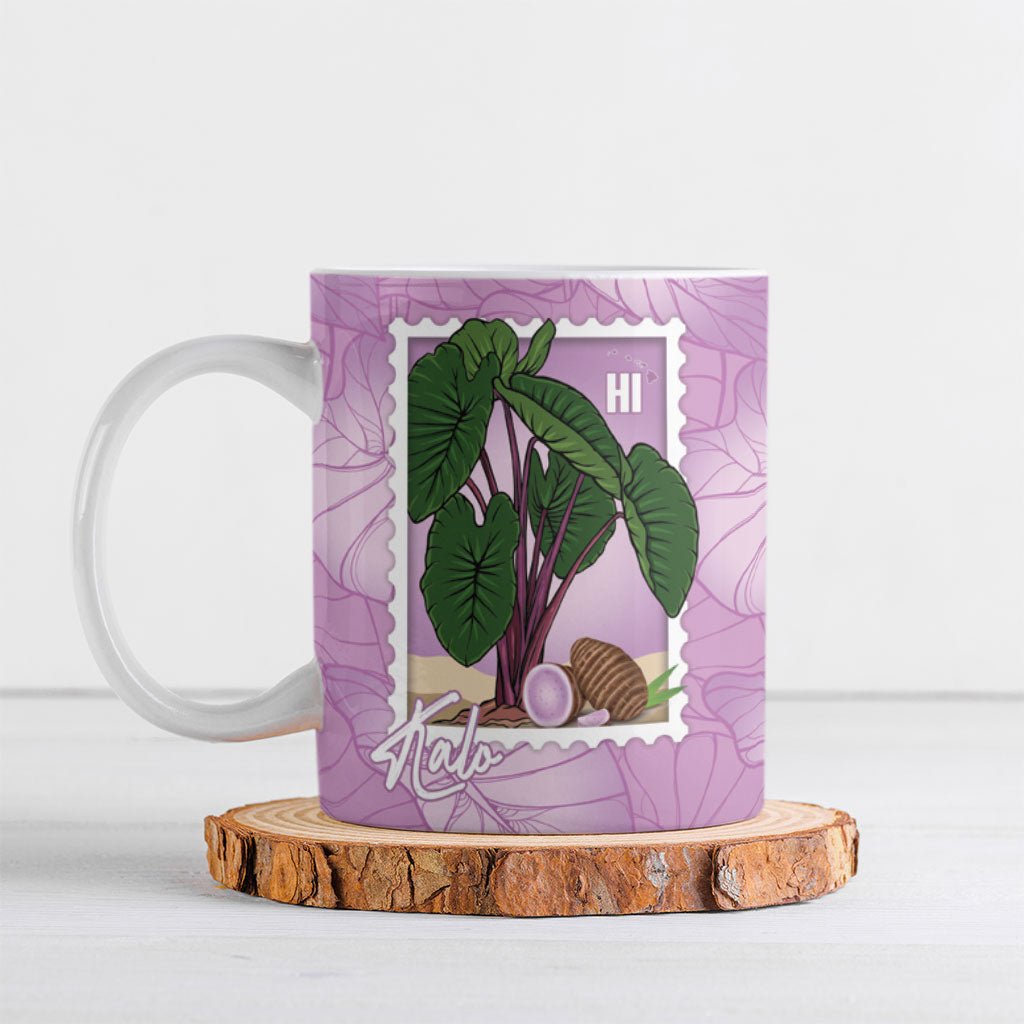 Aloha Hawaii Kalo Ceramic Mug Hawaiian Taro Leaves Stylized Stamp LT14 Purple - Polynesian Pride