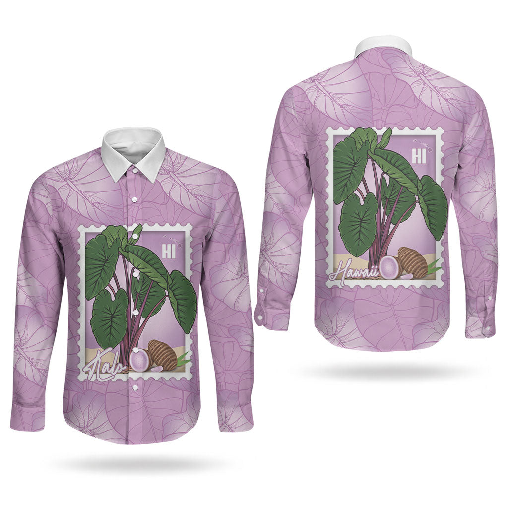 Aloha Hawaii Kalo Couples Matching Long Sleeve Bodycon Dress and Long Sleeve Button Shirt Hawaiian Taro Leaves Stylized Stamp LT14 - Polynesian Pride