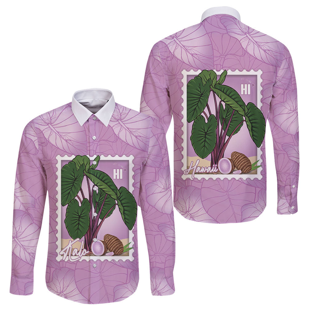 Aloha Hawaii Kalo Family Matching Off The Shoulder Long Sleeve Dress and Hawaiian Shirt Hawaiian Taro Leaves Stylized Stamp LT14 Dad's Shirt - Long Sleeve Purple - Polynesian Pride