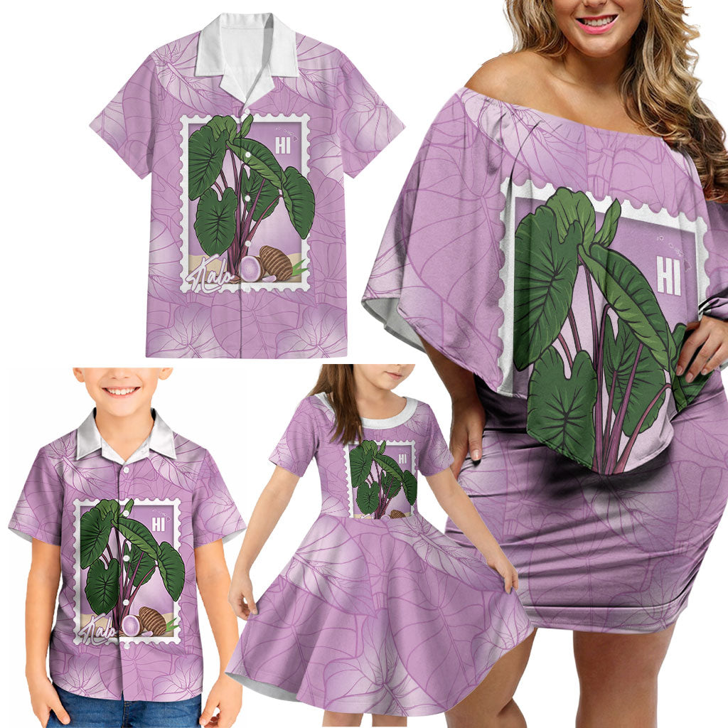 Aloha Hawaii Kalo Family Matching Off Shoulder Short Dress and Hawaiian Shirt Hawaiian Taro Leaves Stylized Stamp LT14 - Polynesian Pride
