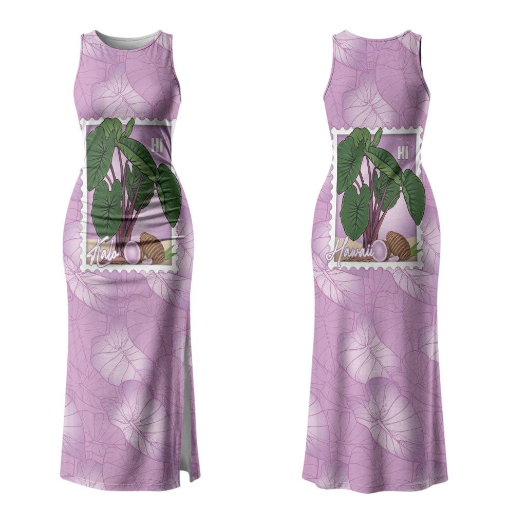 Aloha Hawaii Kalo Family Matching Tank Maxi Dress and Hawaiian Shirt Hawaiian Taro Leaves Stylized Stamp LT14 Mom's Dress Purple - Polynesian Pride