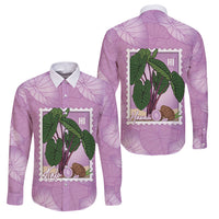 Aloha Hawaii Kalo Family Matching Tank Maxi Dress and Hawaiian Shirt Hawaiian Taro Leaves Stylized Stamp LT14 Dad's Shirt - Long Sleeve Purple - Polynesian Pride