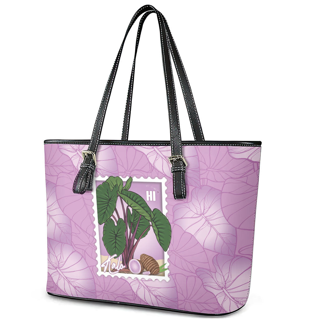 Aloha Hawaii Kalo Leather Tote Bag Hawaiian Taro Leaves Stylized Stamp