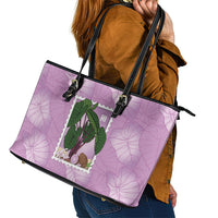 Aloha Hawaii Kalo Leather Tote Bag Hawaiian Taro Leaves Stylized Stamp