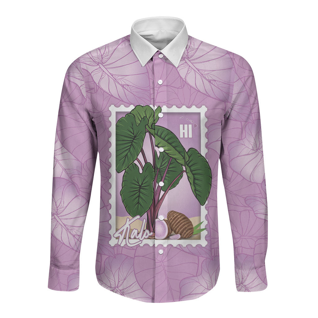 Aloha Hawaii Kalo Long Sleeve Button Shirt Hawaiian Taro Leaves Stylized Stamp LT14 Unisex Purple - Polynesian Pride