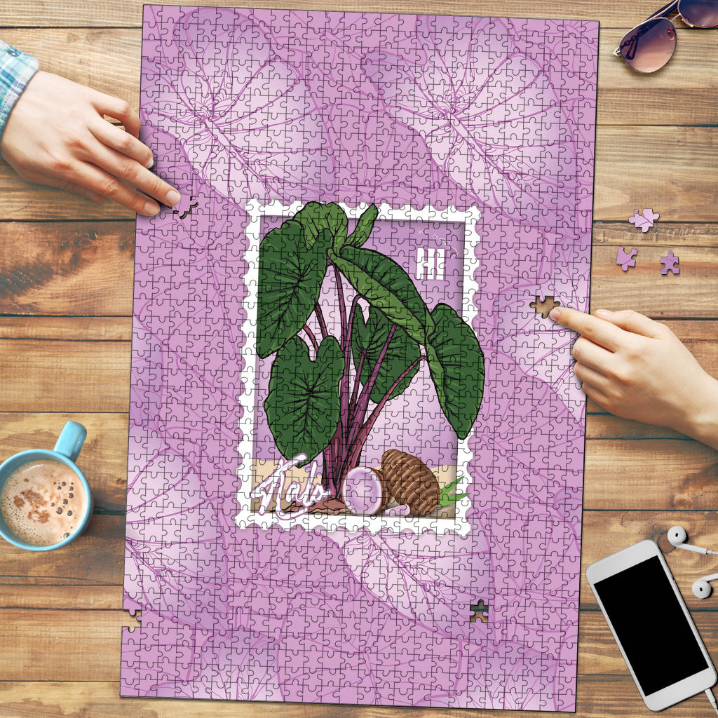 Aloha Hawaii Kalo Puzzle Hawaiian Taro Leaves Stylized Stamp LT14 Purple - Polynesian Pride