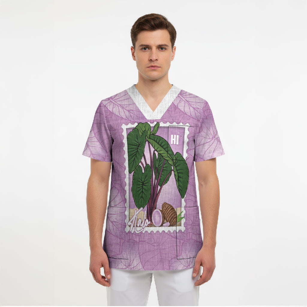 Aloha Hawaii Kalo Scrub Top Hawaiian Taro Leaves Stylized Stamp LT14 - Polynesian Pride