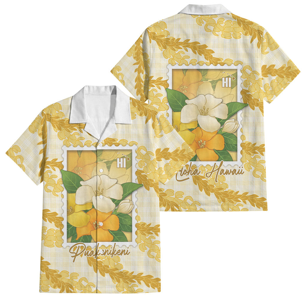 Aloha Hawaii Puakenikeni Family Matching Mermaid Dress and Hawaiian Shirt Hawaiian Lei Palaka Motifs Stylized Stamp LT14 Dad's Shirt - Short Sleeve Yellow - Polynesian Pride
