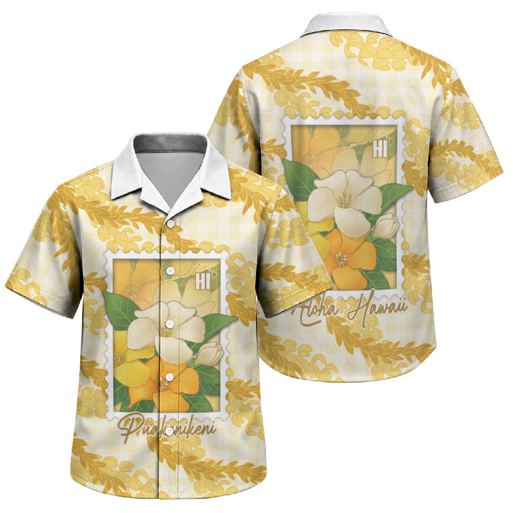 Aloha Hawaii Puakenikeni Family Matching Off The Shoulder Long Sleeve Dress and Hawaiian Shirt Hawaiian Lei Palaka Motifs Stylized Stamp LT14 Son's Shirt Yellow - Polynesian Pride