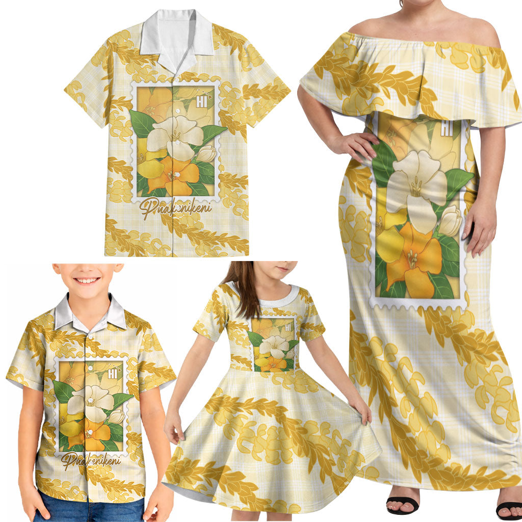 Aloha Hawaii Puakenikeni Family Matching Off Shoulder Maxi Dress and Hawaiian Shirt Hawaiian Lei Palaka Motifs Stylized Stamp LT14 - Polynesian Pride