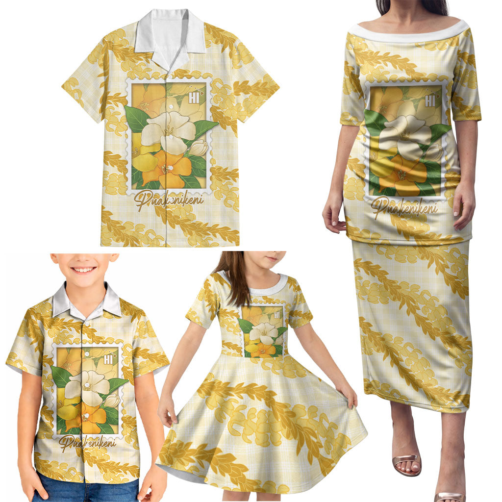 Aloha Hawaii Puakenikeni Family Matching Puletasi and Hawaiian Shirt Hawaiian Lei Palaka Motifs Stylized Stamp LT14 - Polynesian Pride