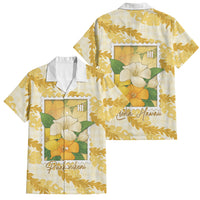 Aloha Hawaii Puakenikeni Family Matching Short Sleeve Bodycon Dress and Hawaiian Shirt Hawaiian Lei Palaka Motifs Stylized Stamp LT14 Dad's Shirt - Short Sleeve Yellow - Polynesian Pride