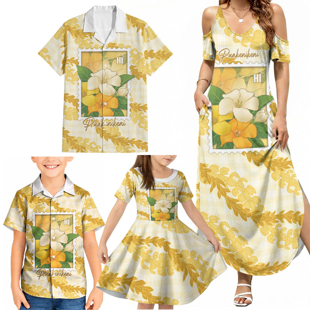 Aloha Hawaii Puakenikeni Family Matching Summer Maxi Dress and Hawaiian Shirt Hawaiian Lei Palaka Motifs Stylized Stamp LT14 - Polynesian Pride