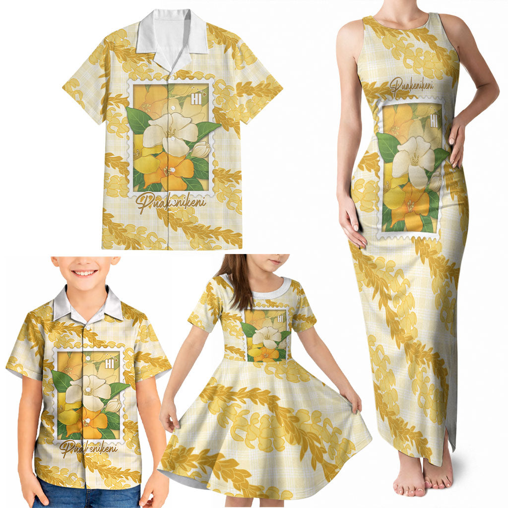 Aloha Hawaii Puakenikeni Family Matching Tank Maxi Dress and Hawaiian Shirt Hawaiian Lei Palaka Motifs Stylized Stamp LT14 - Polynesian Pride