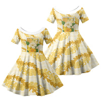 Aloha Hawaii Puakenikeni Family Matching Tank Maxi Dress and Hawaiian Shirt Hawaiian Lei Palaka Motifs Stylized Stamp LT14 Daughter's Dress Yellow - Polynesian Pride