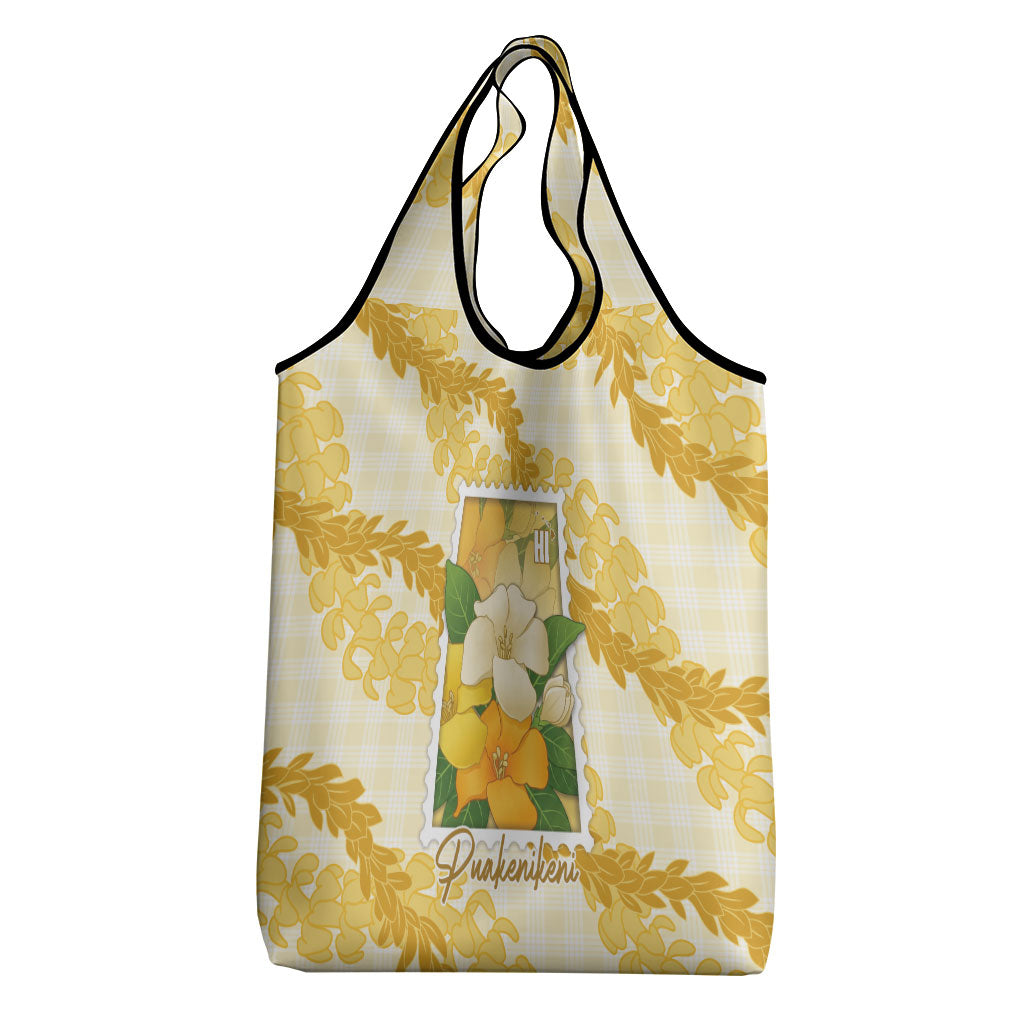 Aloha Hawaii Puakenikeni Grocery Bag Hawaiian Lei Palaka Motifs Stylized Stamp