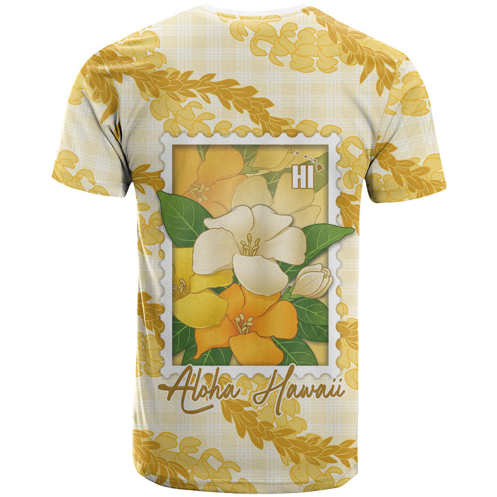 Aloha Hawaii Puakenikeni T Shirt Hawaiian Lei Palaka Motifs Stylized Stamp