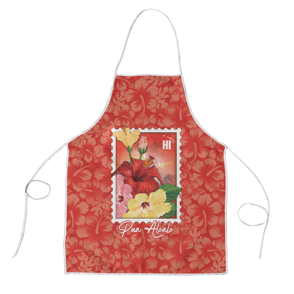 Aloha Hawaii Pua Aloalo Apron Hawaiian Hibiscus Flowers Stylized Stamp LT14 Red - Polynesian Pride