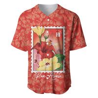 Aloha Hawaii Pua Aloalo Baseball Jersey Hawaiian Hibiscus Flowers Stylized Stamp