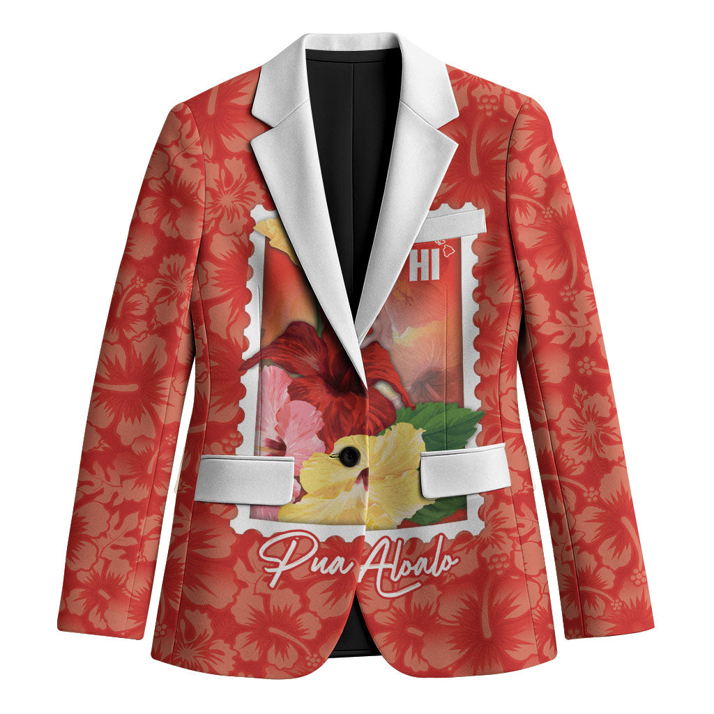 Aloha Hawaii Pua Aloalo Blazer Hawaiian Hibiscus Flowers Stylized Stamp LT14 Unisex Red - Polynesian Pride