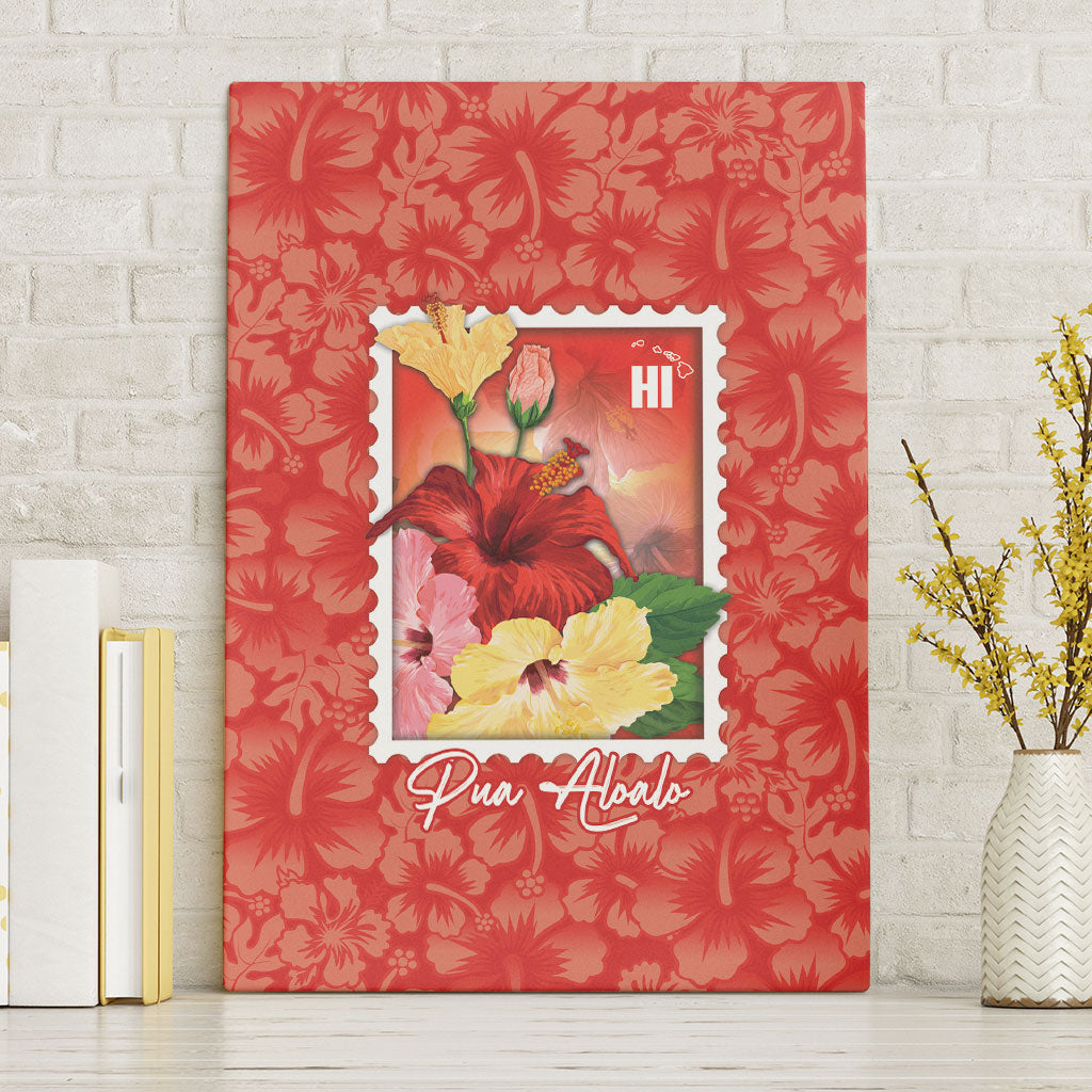 Aloha Hawaii Pua Aloalo Canvas Wall Art Hawaiian Hibiscus Flowers Stylized Stamp LT14 Without Frame Red - Polynesian Pride
