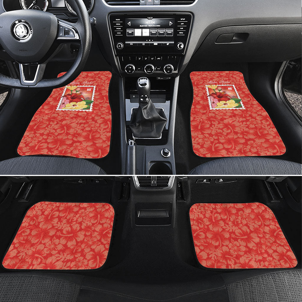 Aloha Hawaii Pua Aloalo Car Mats Hawaiian Hibiscus Flowers Stylized Stamp LT14 Set 4pcs Red - Polynesian Pride