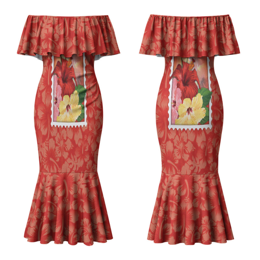 Aloha Hawaii Pua Aloalo Couples Matching Mermaid Dress and Long Sleeve Button Shirt Hawaiian Hibiscus Flowers Stylized Stamp LT14 - Polynesian Pride
