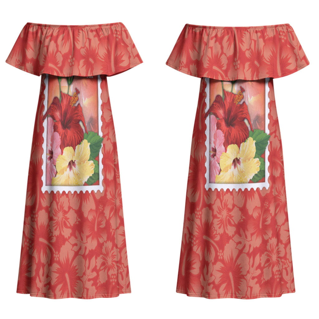 Aloha Hawaii Pua Aloalo Couples Matching Off Shoulder Maxi Dress and Hawaiian Shirt Hawaiian Hibiscus Flowers Stylized Stamp LT14 - Polynesian Pride