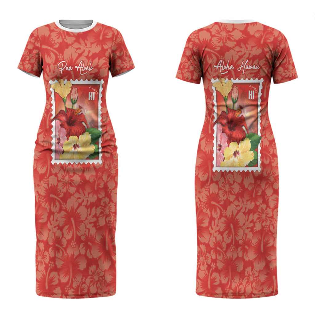 Aloha Hawaii Pua Aloalo Couples Matching Short Sleeve Bodycon Dress and Hawaiian Shirt Hawaiian Hibiscus Flowers Stylized Stamp LT14 - Polynesian Pride