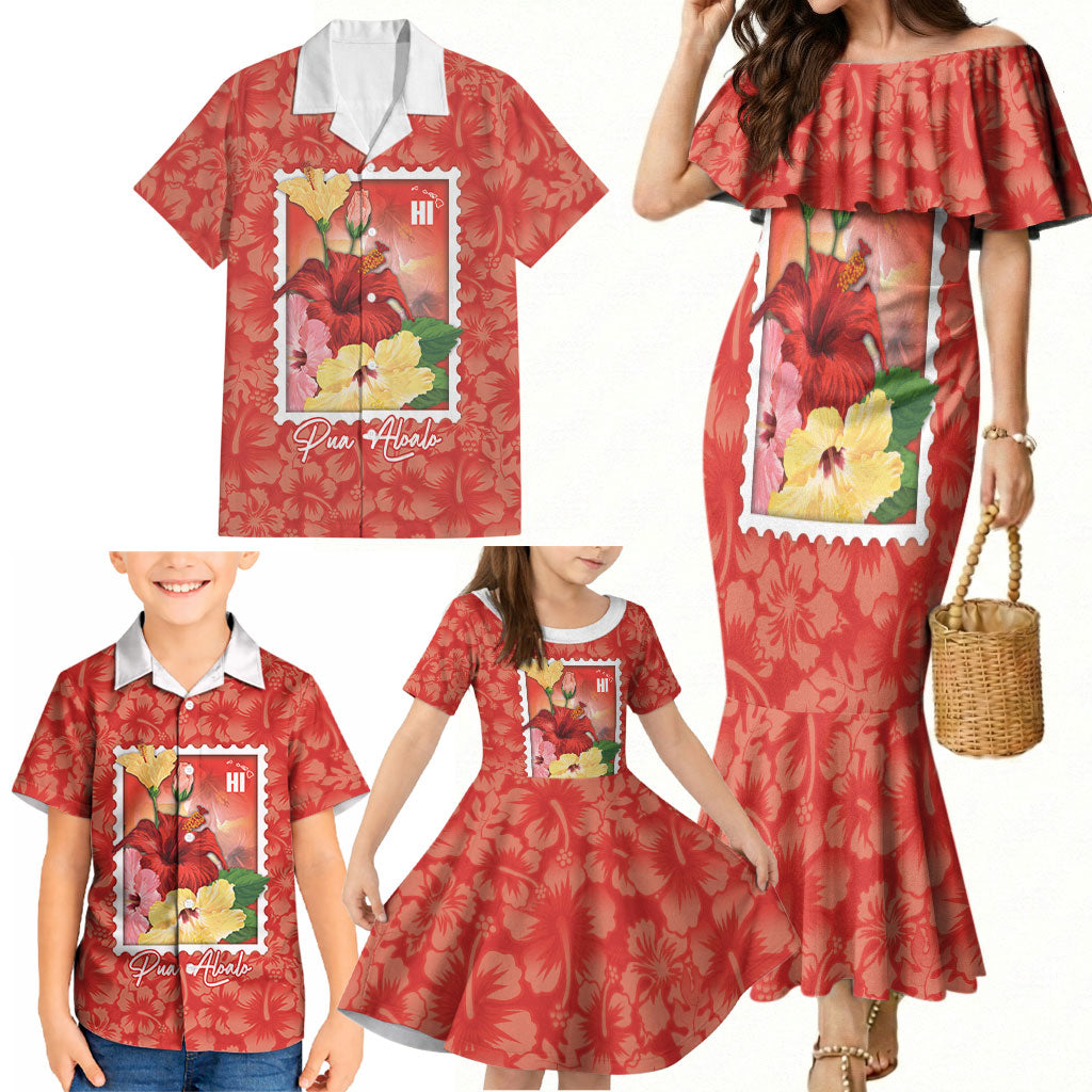 Aloha Hawaii Pua Aloalo Family Matching Mermaid Dress and Hawaiian Shirt Hawaiian Hibiscus Flowers Stylized Stamp LT14 - Polynesian Pride