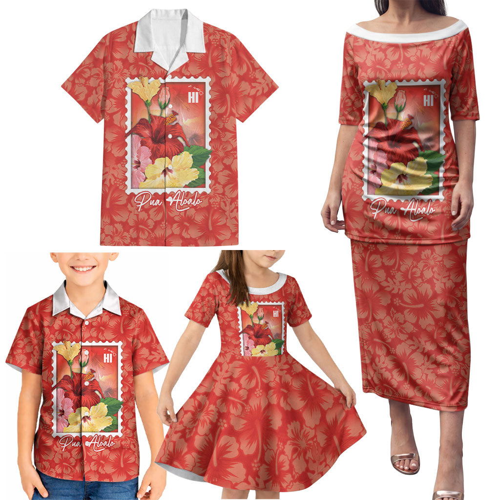 Aloha Hawaii Pua Aloalo Family Matching Puletasi and Hawaiian Shirt Hawaiian Hibiscus Flowers Stylized Stamp LT14 - Polynesian Pride