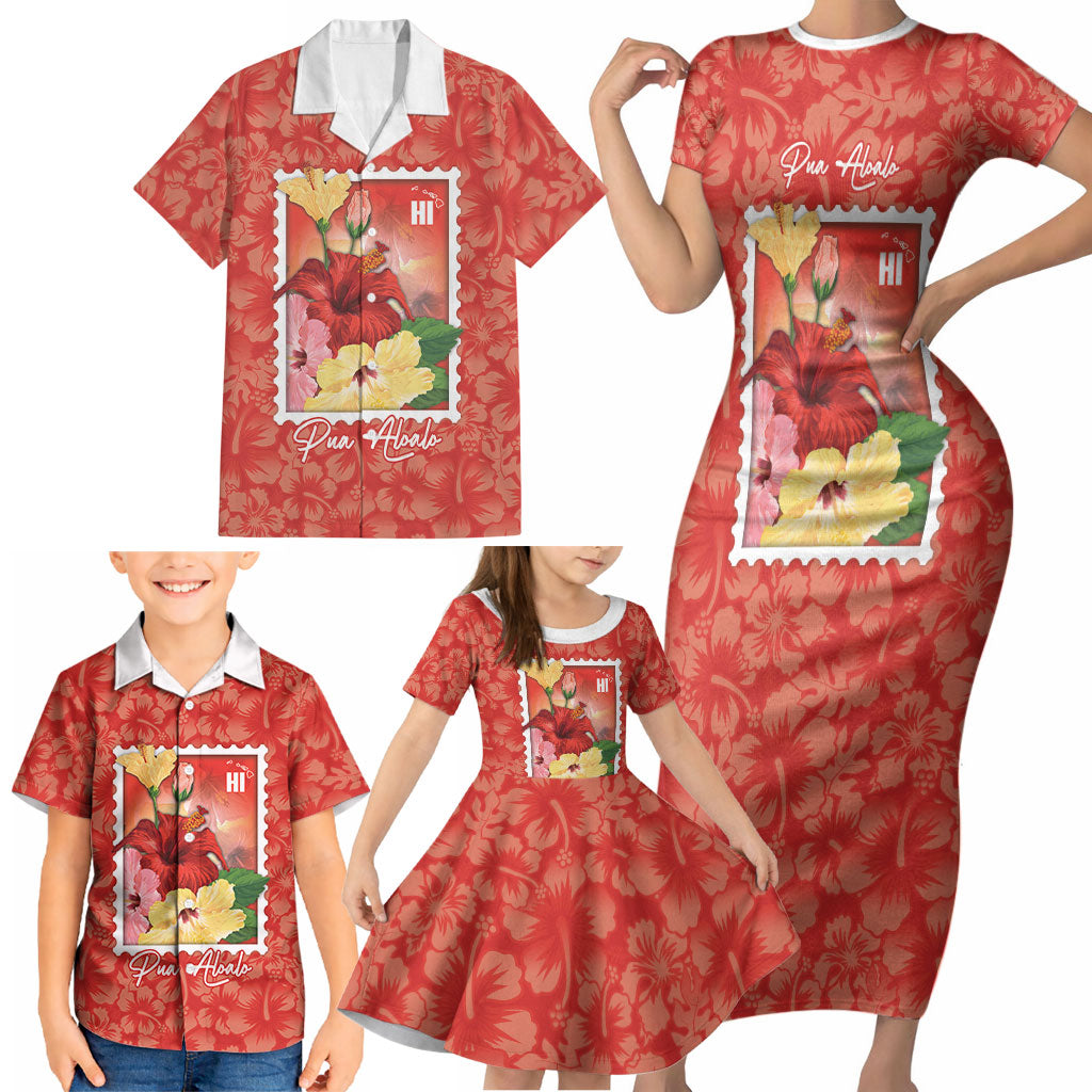 Aloha Hawaii Pua Aloalo Family Matching Short Sleeve Bodycon Dress and Hawaiian Shirt Hawaiian Hibiscus Flowers Stylized Stamp LT14 - Polynesian Pride
