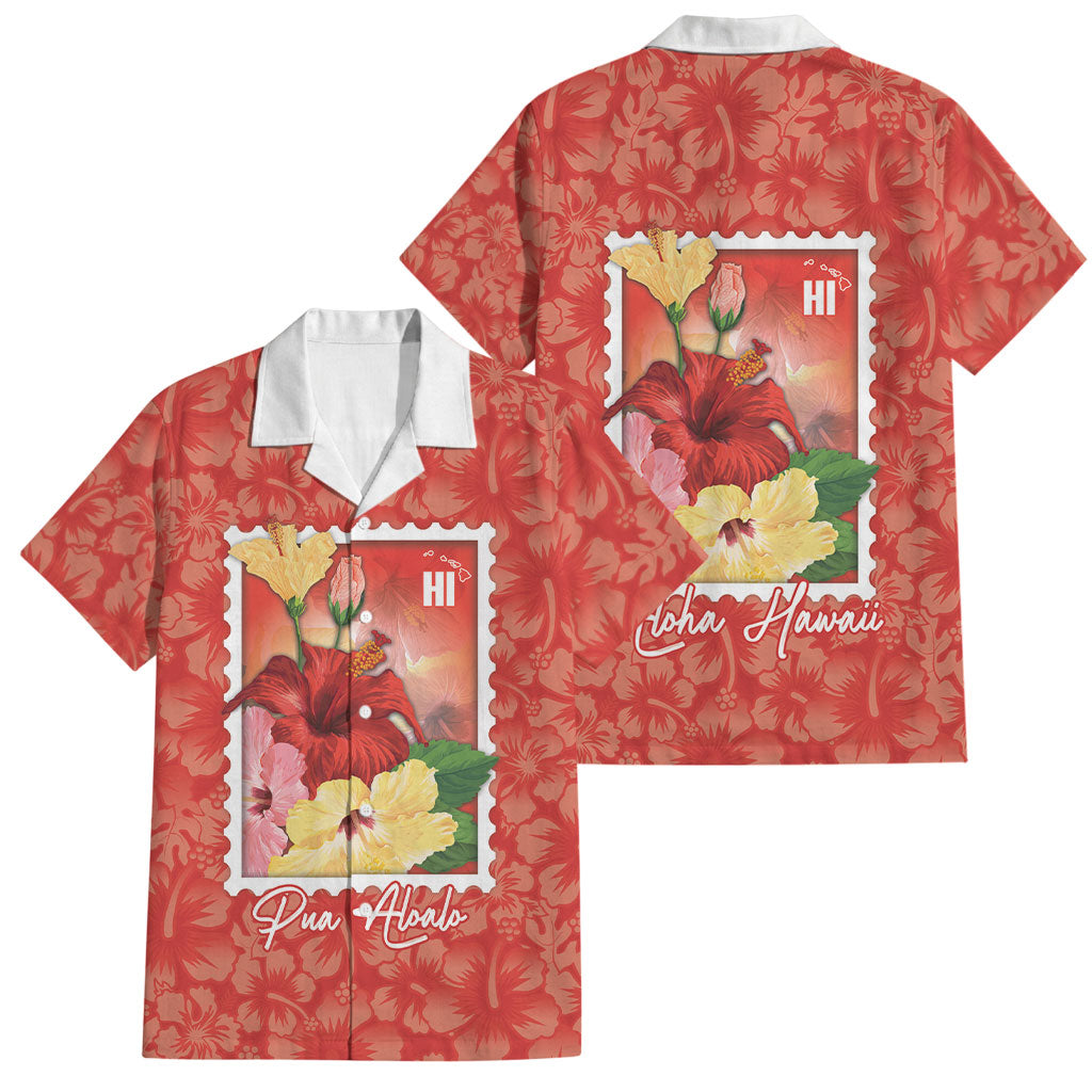 Aloha Hawaii Pua Aloalo Family Matching Summer Maxi Dress and Hawaiian Shirt Hawaiian Hibiscus Flowers Stylized Stamp LT14 Dad's Shirt - Short Sleeve Red - Polynesian Pride