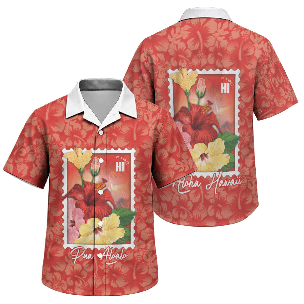 Aloha Hawaii Pua Aloalo Family Matching Summer Maxi Dress and Hawaiian Shirt Hawaiian Hibiscus Flowers Stylized Stamp LT14 Son's Shirt Red - Polynesian Pride