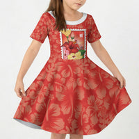 Aloha Hawaii Pua Aloalo Kid Short Sleeve Dress Hawaiian Hibiscus Flowers Stylized Stamp