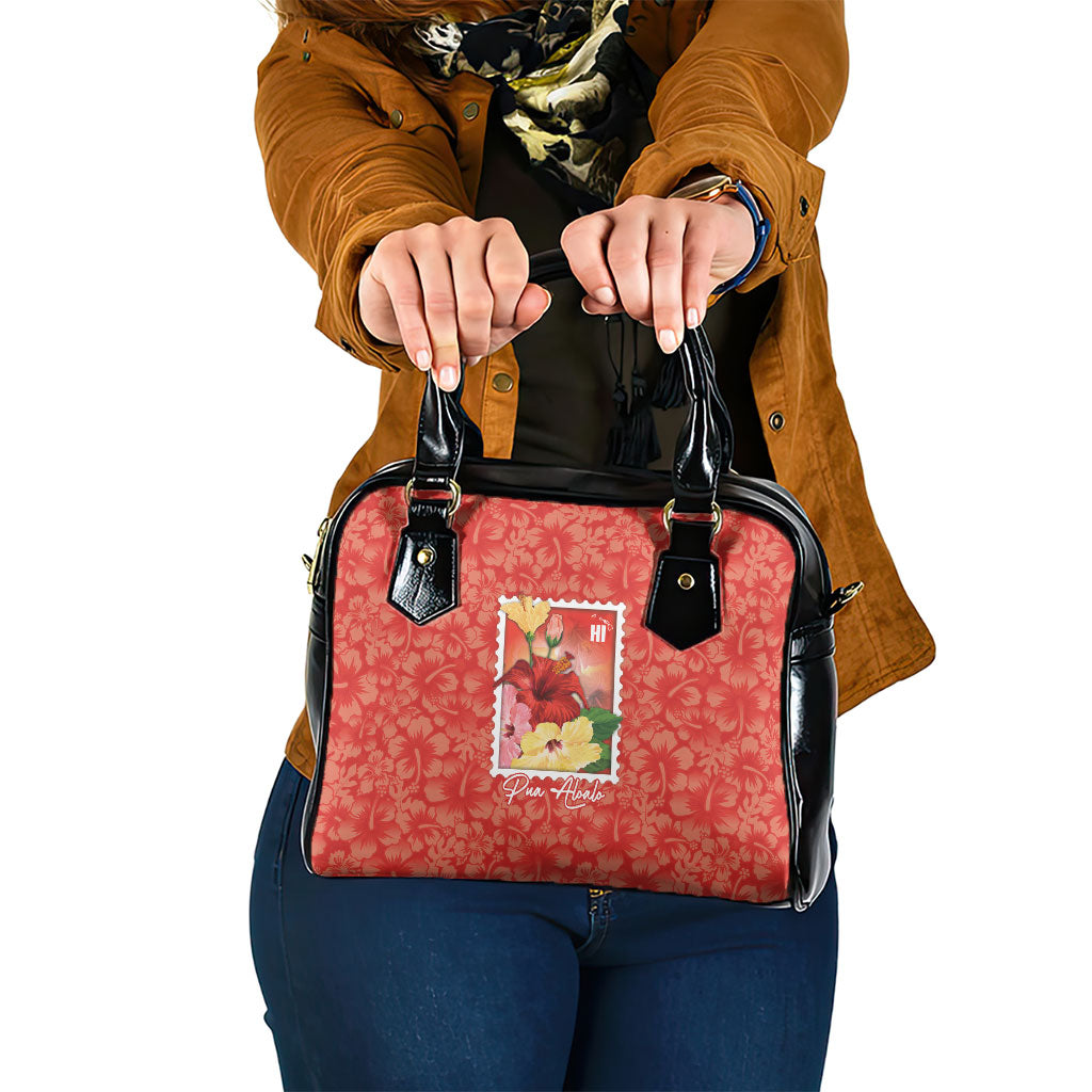 Aloha Hawaii Pua Aloalo Shoulder Handbag Hawaiian Hibiscus Flowers Stylized Stamp LT14 One Size Red - Polynesian Pride