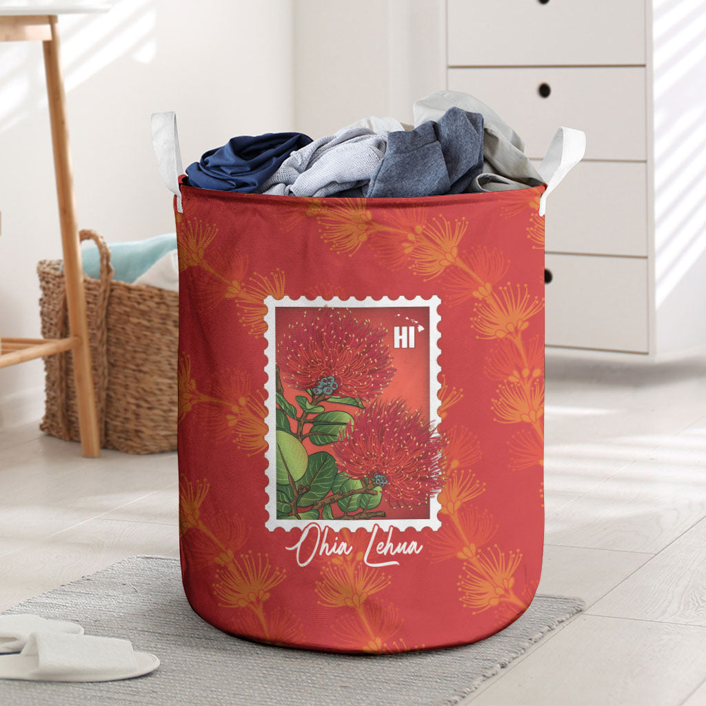 Aloha Hawaii Ohia Lehua Laundry Basket Hawaiian Lei Stylized Stamp LT14 Red - Polynesian Pride