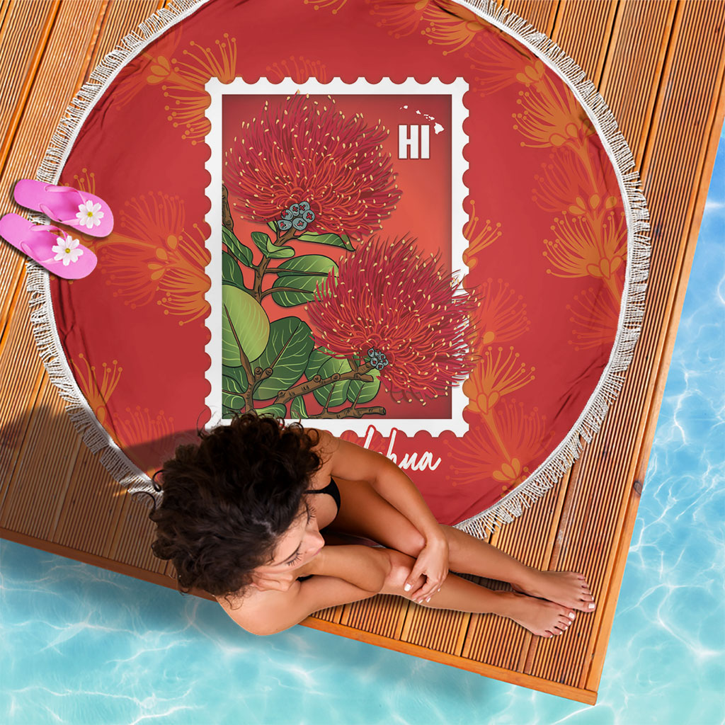 Aloha Hawaii Ohia Lehua Beach Blanket Hawaiian Lei Stylized Stamp