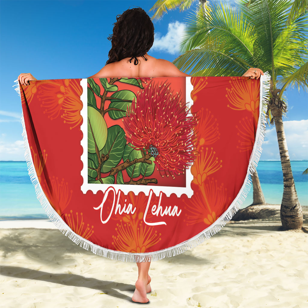 Aloha Hawaii Ohia Lehua Beach Blanket Hawaiian Lei Stylized Stamp