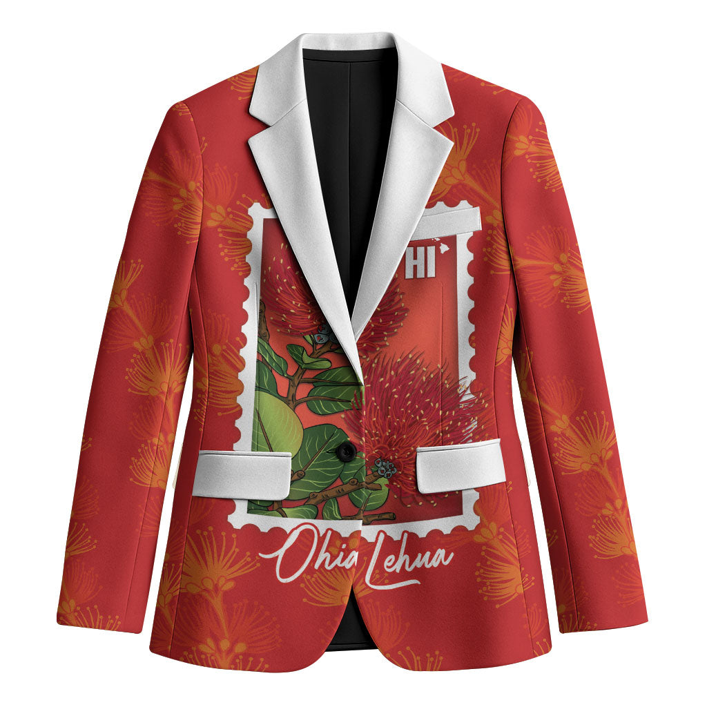 Aloha Hawaii Ohia Lehua Blazer Hawaiian Lei Stylized Stamp LT14 Unisex Red - Polynesian Pride