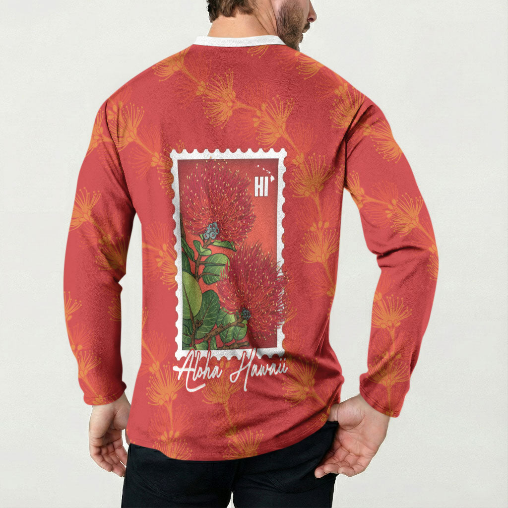 Aloha Hawaii Ohia Lehua Button Sweatshirt Hawaiian Lei Stylized Stamp LT14 - Polynesian Pride