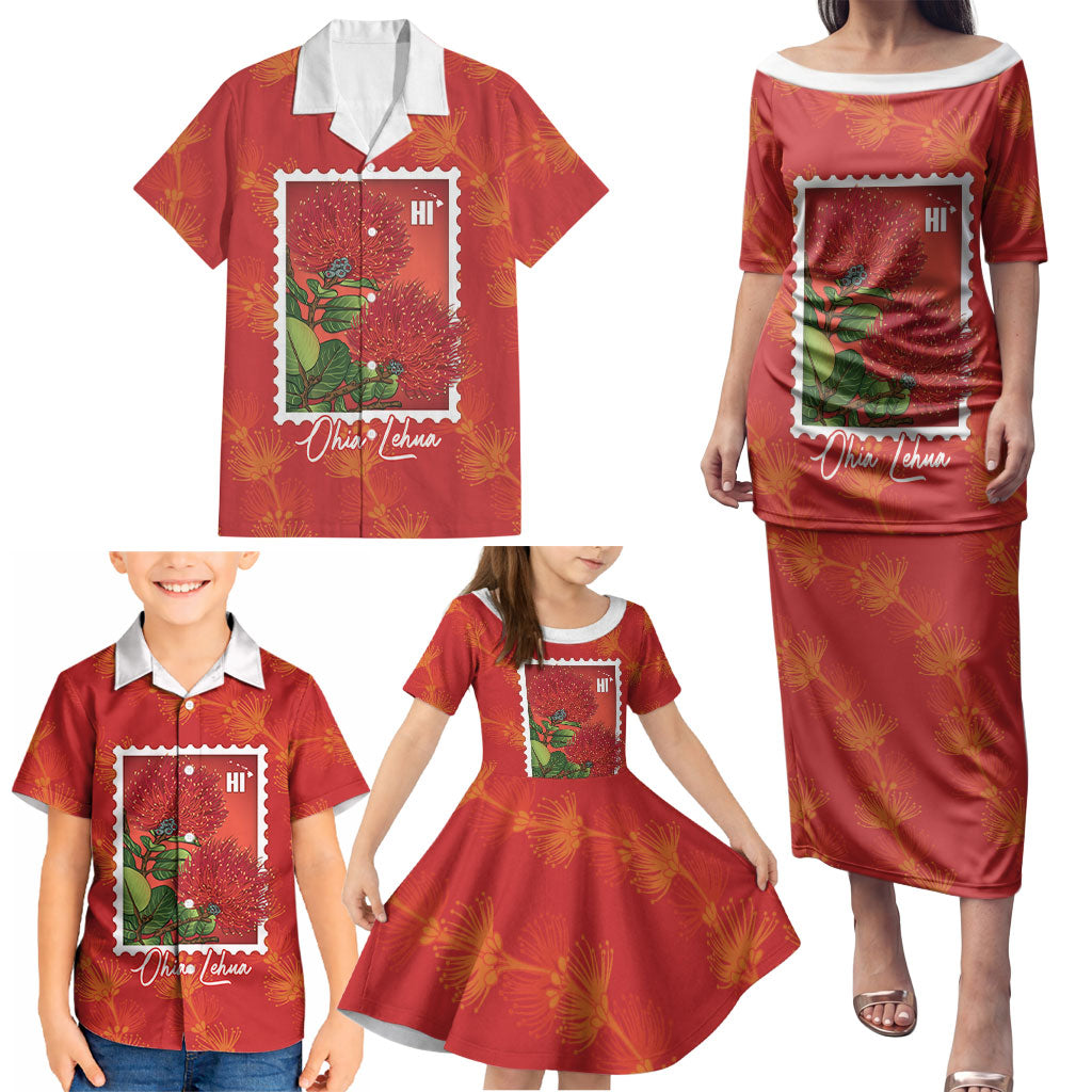Aloha Hawaii Ohia Lehua Family Matching Puletasi and Hawaiian Shirt Hawaiian Lei Stylized Stamp LT14 - Polynesian Pride