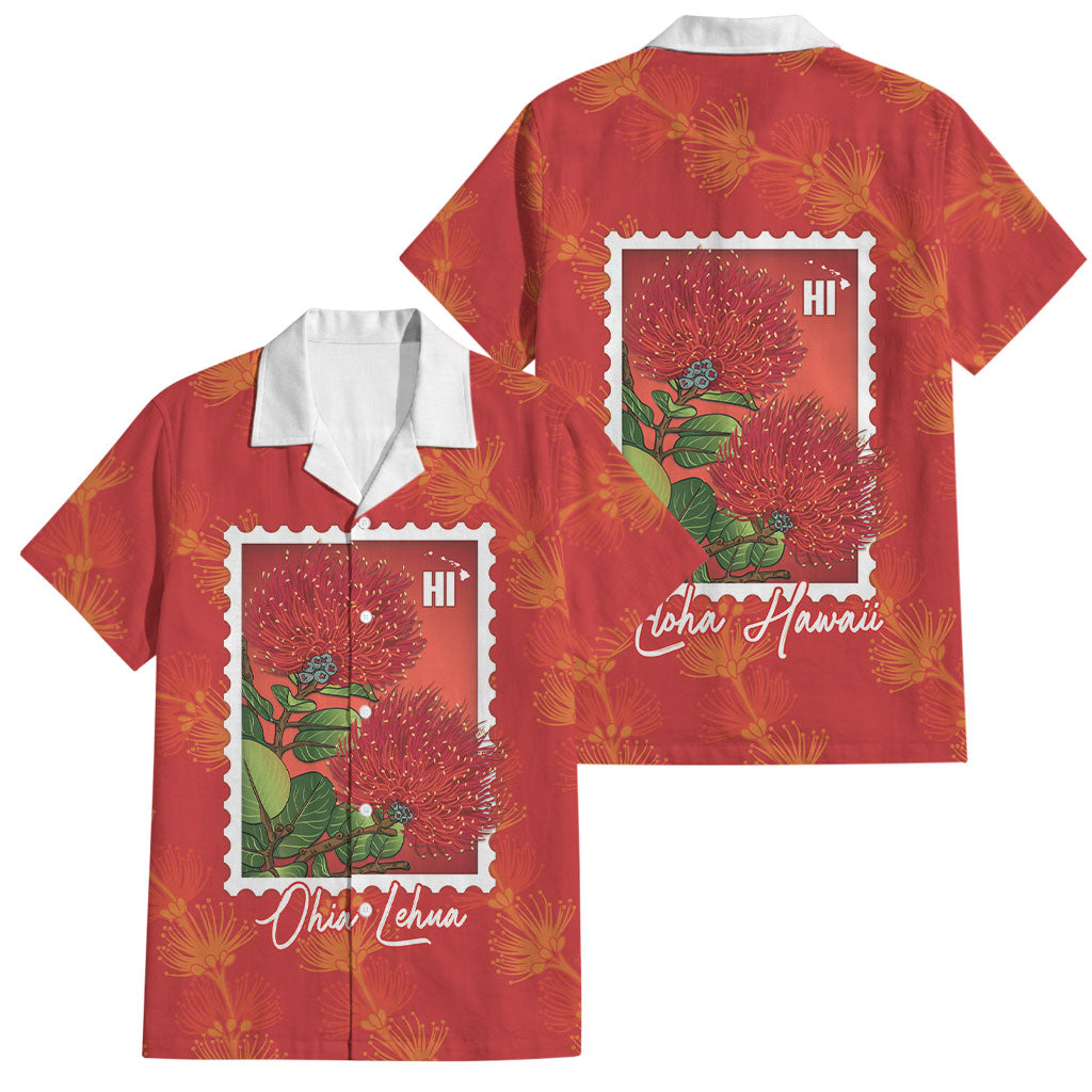 Aloha Hawaii Ohia Lehua Family Matching Summer Maxi Dress and Hawaiian Shirt Hawaiian Lei Stylized Stamp LT14 Dad's Shirt - Short Sleeve Red - Polynesian Pride