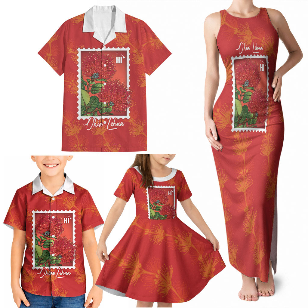 Aloha Hawaii Ohia Lehua Family Matching Tank Maxi Dress and Hawaiian Shirt Hawaiian Lei Stylized Stamp LT14 - Polynesian Pride